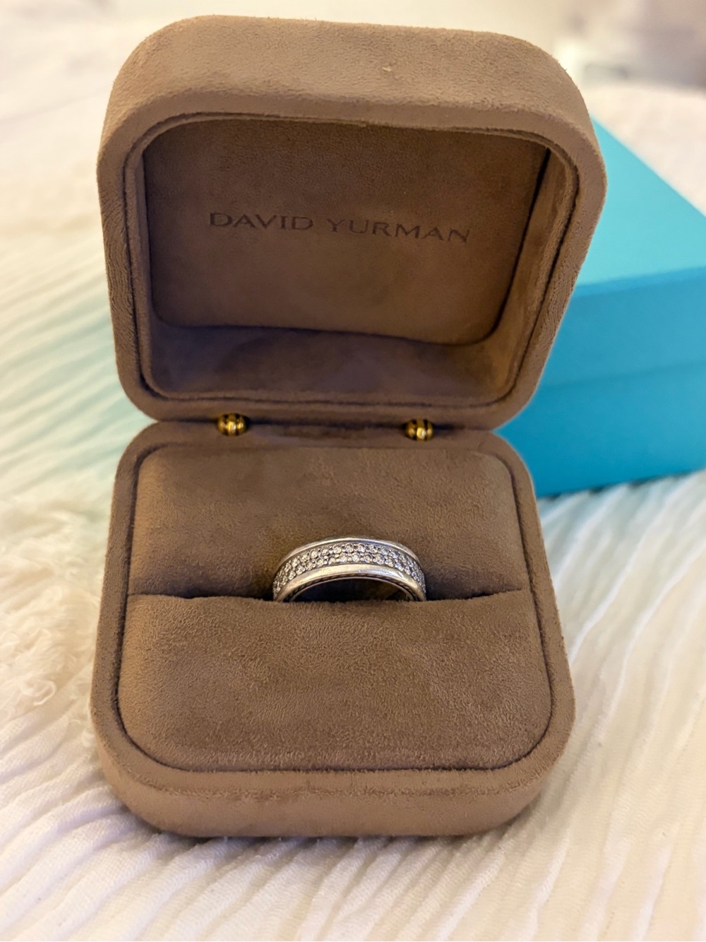 David Yurman Silver Pavé Diamond Men's Band with Polished Edges